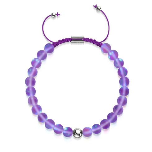 Violett | Silber | Meerjungfrau Glas Makramee Perlen Armband